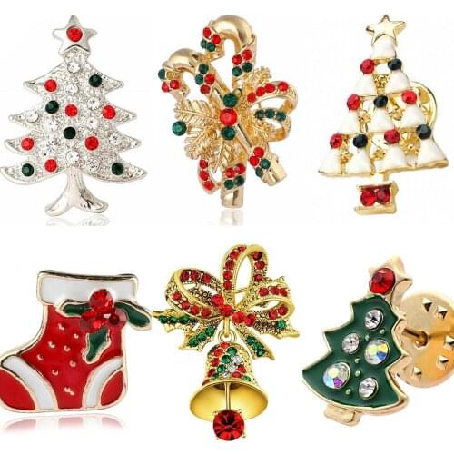 Lovely Bells Brooches For Women Christmas Tree Brooches Pins Badge Crystal Jewelry Coat Dress Accessories