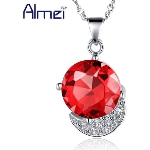 Sale Silver Color NecklaceS&Pendants New 2016 Korean Style Round Red/Blue/Purple Crystal Zircon For Girls Wedding Gifts N752