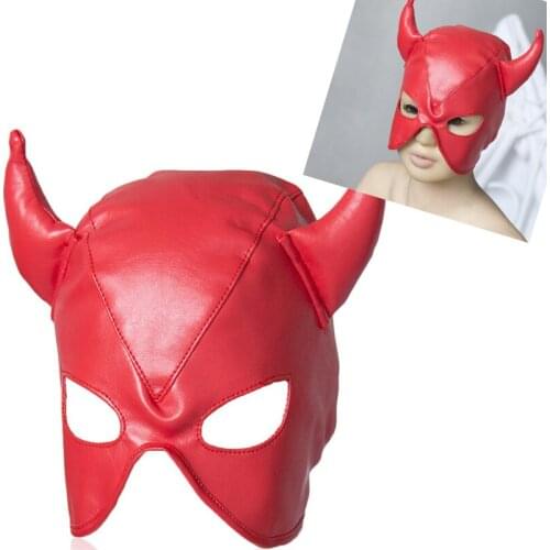 Sex Toy PU Leather Bull Head Mask Bondage Flirting Fun Mask Binding Stage Performance BDSM Cosplay Headwear For Couples Sex Game