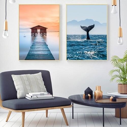 Modern Minimalist Seaside Fish Landscape Map A2 A3 A4 Canvas Art Print Poster Picture Wall Bedroom Living Room Home Decoration