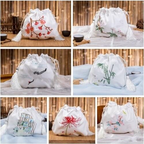 7color Chinese Style Retro Lotus Hanfu Bags Fairy Handbag Embroidery Women Packet Tote Bag Wallet Cute Girl Kimono Purse Package
