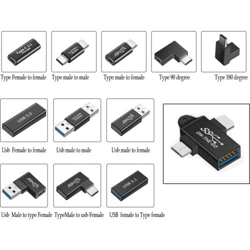 USB3.1 Micro usb Type-c 2 in 1 otg Plug jack Power Connector Charging Adapter Type-C Extension Cable for Laptop Tablet Phone