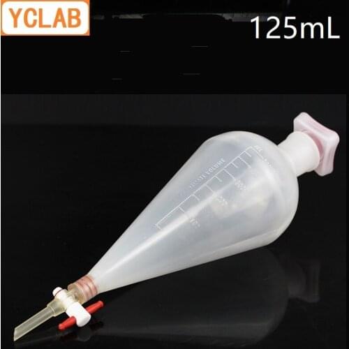 YCLAB 125mL Seperatory Funnel Pear Shape PP Plastic with PTFE Stopcock Polypropylene Polytetrafluoroethylene Labware