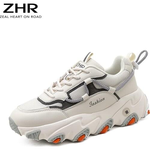 2021 Women Chunky Sneakers Vulcanize Shoes Korean Fashion New Female Black White Platform Thick Sole Running Casual Shoe Woman