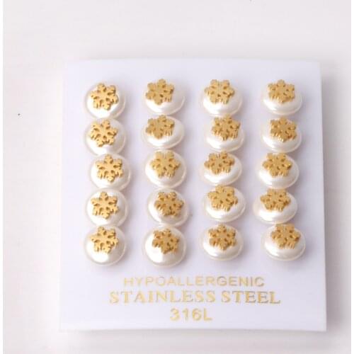 10 Pairs Snowflake Earrings 316L Stainless Steel Anti-allergy Pearl Ear Stud Women/Girl For Gift Jewelry Accessories Wholesale