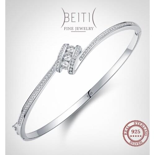 Beitil Fashion 925 Sterling Silver ondulada transparente Zircon Bracelets For Women Wedding Engagement Jewelry Gift