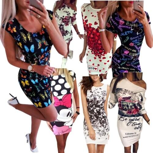 2020 Women Boho Beach Bodycon Ladies Floral Casual Print Sleeve Bandage Evening Party Club Sexy Mini Dress Slim Ladies Vestidos
