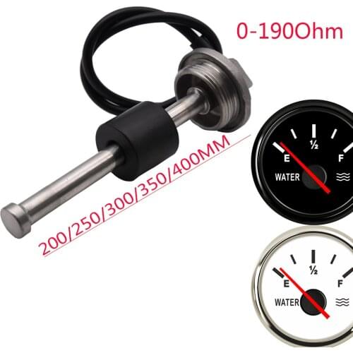 0-190Ohm 52MM Water Level Gauge Red Backlight Water Tank Level Indicator Meter with Fuel Level Sensor 200MM 250MM 300MM 400MM