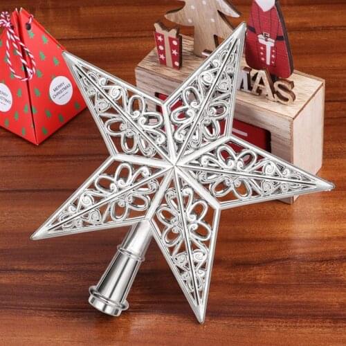 1pc Hollowed-Out Christmas Tree Top Sparkle Star Glittering Hanging Xmas Tree Topper Decoration Ornaments Home Decor Silver