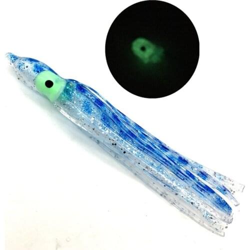 10Pcs*7CM Luminous Squid Skirt Octopus Soft Fishing Lure Tuna Sailfish Marlin Bait Saltwater Fishing Trolling Skirt Rubber Jig