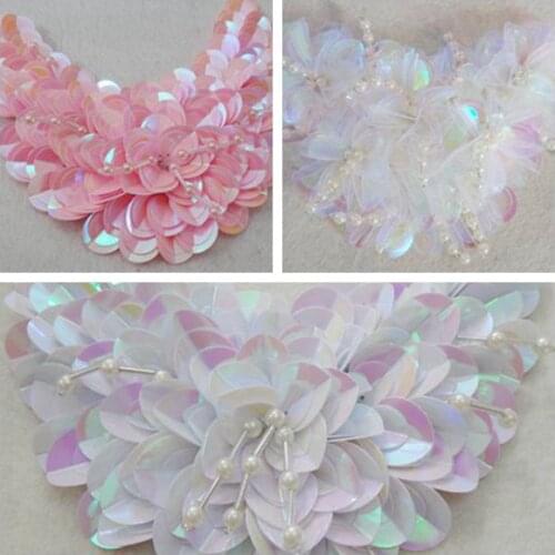 2 Piece/lot 3D Hand-beaded lace patch applique sequined flowers hat shoes decorated clothes t-shirt diy accessories lace fabric