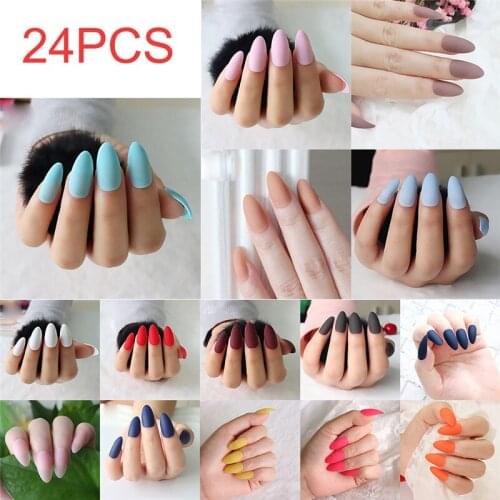 24Pcs/Set Acrylic Full Cover Fake Nail Finger Tips Long False Nails Art Hot Nail Decoration Nail Art Design Manicure Tools