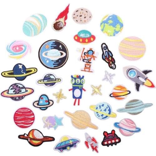 30 pcs cartoon astronaut space planet Ironing Embroidered Patche For Clothes Hat Jeans Sticker Sew-on T-shirt Applique DIY badge