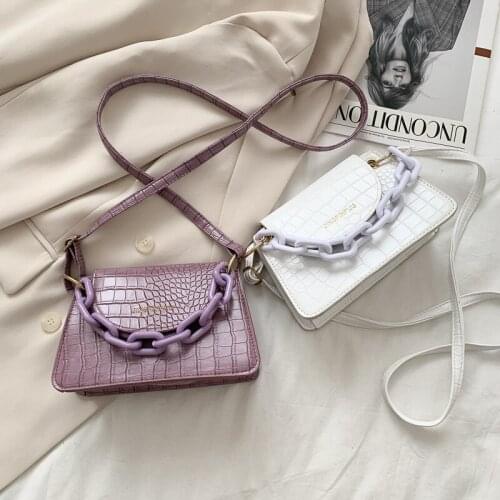 ABAY 2021 New Chain Shoulder Bag Lady Crocodile Stripe Messenger Bag Lady Fashion Small Magnetic button Flap Handbag