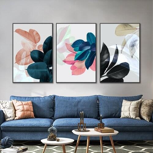 Abstract Pink Green Leaves Painting Printed On Canvas Nordic Landscape Wall Art Picture Prints And Poster For Home Decoration