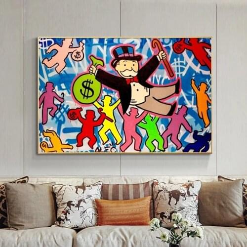 Alec Monopoly Rich Life Graffiti Canvas Painting Monopoly Dancing Posters Prints Wall Art Picture for Living Room Decor Cuadros