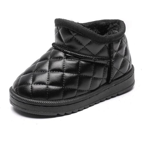 Children Shoes Boots for Girls Martin Boots Boys Winter PU Leather Waterproof Kids Shoes Girls Snow Boots Plush Warm Size 21-37