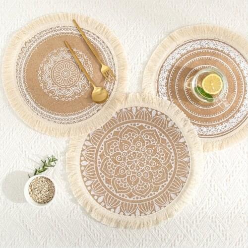 Bohe Decor Dining Table Placemats Retro Coasters Cotton Hemp Rope Insulation Mats Photograh Props Home Jute Boho Decorative Pads