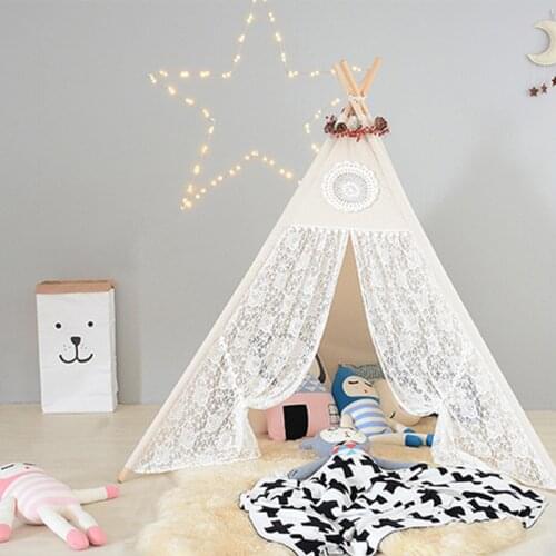 Children Tent Toy Lace Indian Play House Tent For Kids Portable Canvas Tipi Tent Outdoor Indoor for Girls Baby Room Acccessory