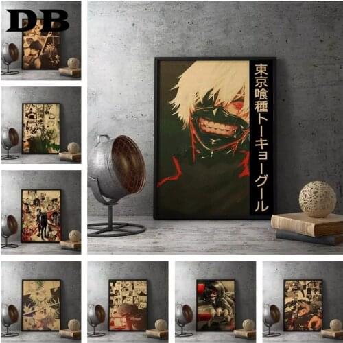 Home Wall Art Decoration Japanese Popular Anime Tokyo Ghoul Old Style Poster Retro Style Home Wall Decoration Frameless Painting