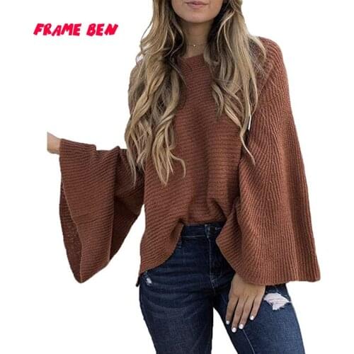 FRAME BEN 2019 New Autumn Winter Fashion Women High Quality Casual Sweaters Women Loose Flare Sleeve Jumper Pullovers