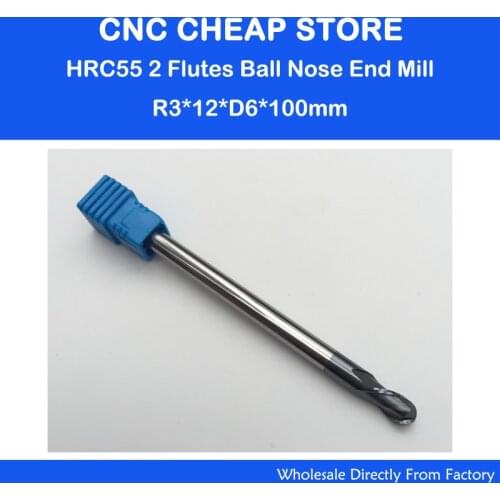 2pc 6mm NANO Coated 2 Two flutes Ball Nose HRC55 R3.0mm extra long length100mm tungsten carbide end mill bit CNC milling cutter