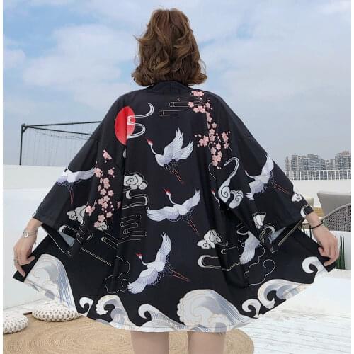 Geskeey Japanese Style Fairy Print Cardigan Kimono Harajuku Anime Girl Cosplay Yukata Female Sexy Home Traditional Haori Beach