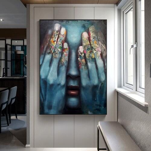 Abstract Girl Cover Her Face WIth Hands Painting Wall Art Pictures New Modern Posters and Prints For Living Room Home Decoration