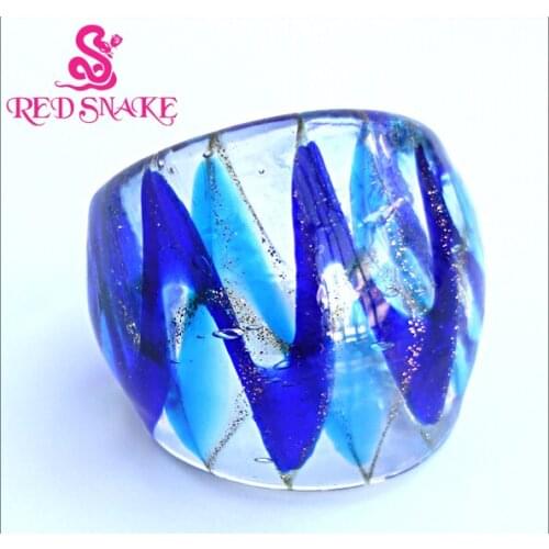RED SNAKE Fashion Ring Handmade Blue Ribbon Translucent Murano Glass Rings
