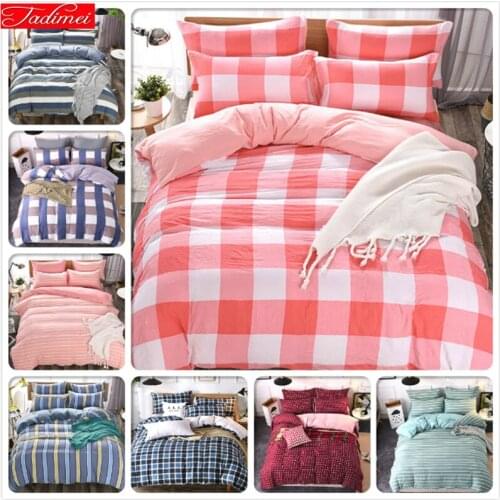 Washable Cotton 4 pcs Bedding Sets 1.5m 1.8m 2m Flat Sheet Bed Linen King Queen Double Size Duvet Cover Kids Bedclothes Bedlinen