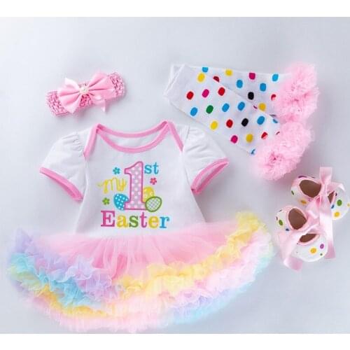 Bebes Girls Clothes Set Easter Baptism 0-24 Months Infant Girls Clothing Suit Sock+Dress+Shoes+Headband Kids Girl Clothes Suit