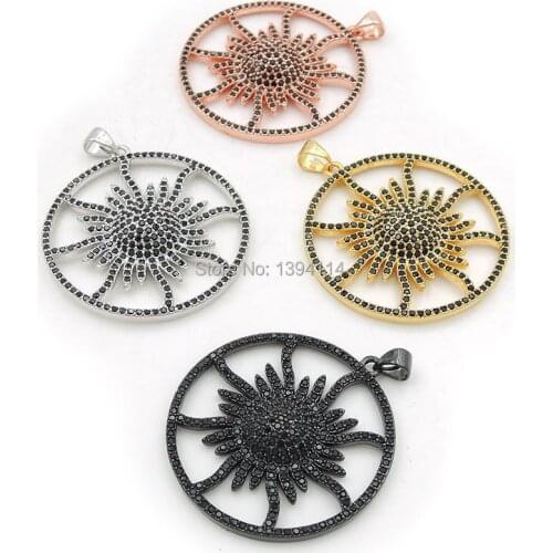 35*35*5mm Micro Pave Black CZ Round Of Sun Charms Fit For Making DIY Bracelets Or Necklaces Jewelry
