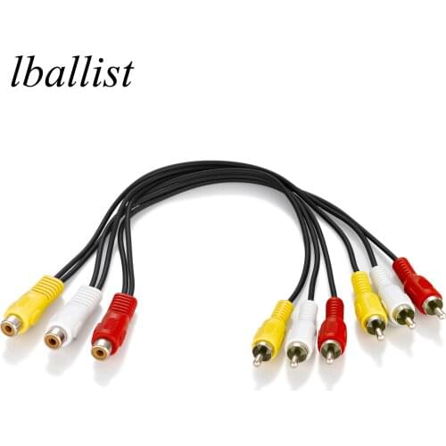 Lballist 30cm Dual 3RCA Male to 3RCA Female Audio and Video Splitter Cable For TV