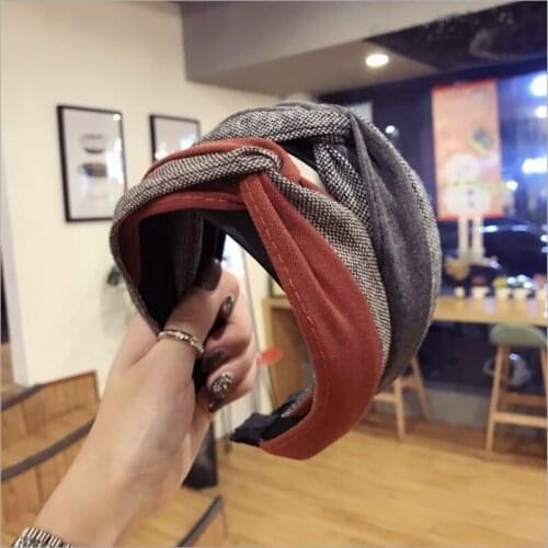 High-end boutique hair accessories fabric color stitching hook hook cross wide fashion hoop headband hairband hair band womens