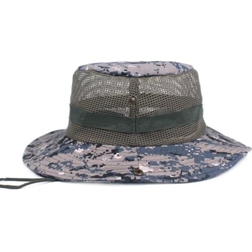 Outdoor Summer Men Hiking Bucket Hat Camo Fishing Hats Cool Mesh Sun Protection