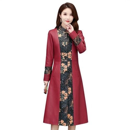 Plus Size 3XL Stand Collar Leather Coat Women New 2021 Women Leather Jacket Long Slim Motorcycle Leather Clothing Female Coats