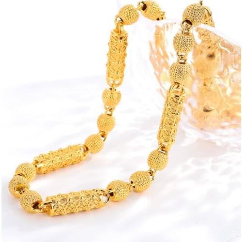Fashion Yellow Gold Color Necklace For Men New Geometric Buddha Beads Chain Necklace Ethnic Birthday Jewelry Collares Para Mujer