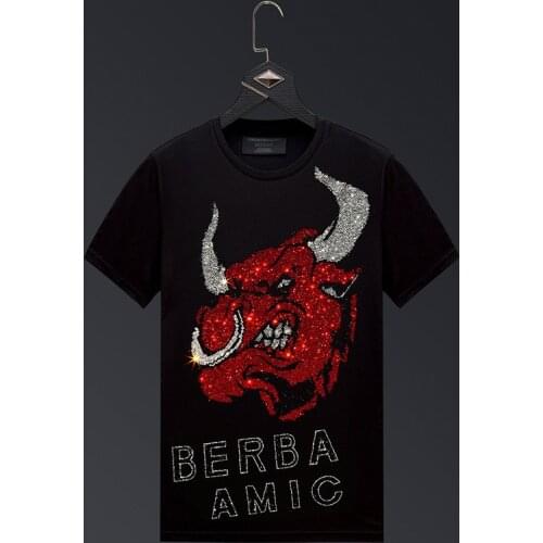 2021 New Skull Rhinestones T Shirts Men Brand Short Sleeve Fashion Man Streetwear O Neck Slim Modal Cotton T-shirt Plus Size 6XL