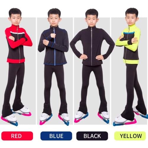 Boys men figure skating costumes TopsFigure skating show clothing Black blue stripe pattern Long sleeve Stretch fabrics