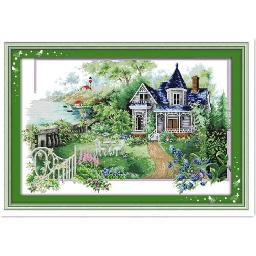 Green Village Printed Cross Stitch Diy Cross Stitch Kits Embroidery Needlework Sets Cross-Stitch Printed Cross Stitch Scenery