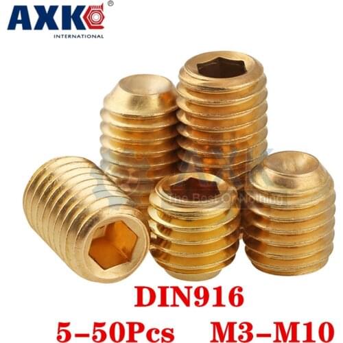 AXK 5-50Pcs DIN916 M3 M4 M5 M6 M8 M10 Hexagon Socket Set Screws With Cup Point Brass Grub Screw Bolts