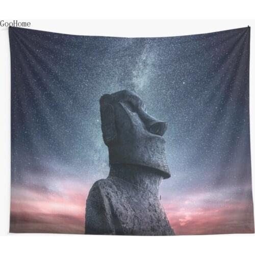Easter Island Statues Rapa nui statue at night Wall Tapestry Cover Beach Towel Throw Blanket Picnic Yoga Mat Home Decoration