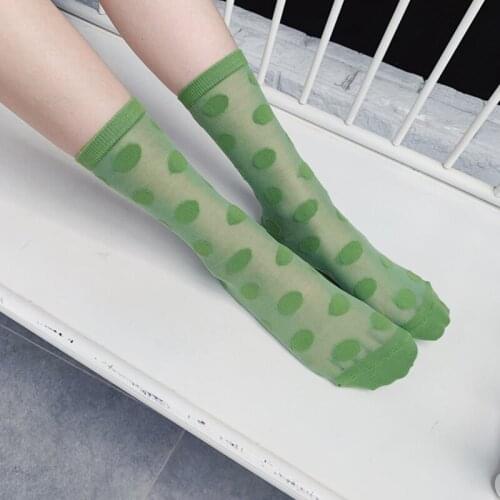Neon Orange Women Socks Summer Thin Polka Dot Long Socks Female Fashion Streetwear Hip Hop Transparent Silk Sock