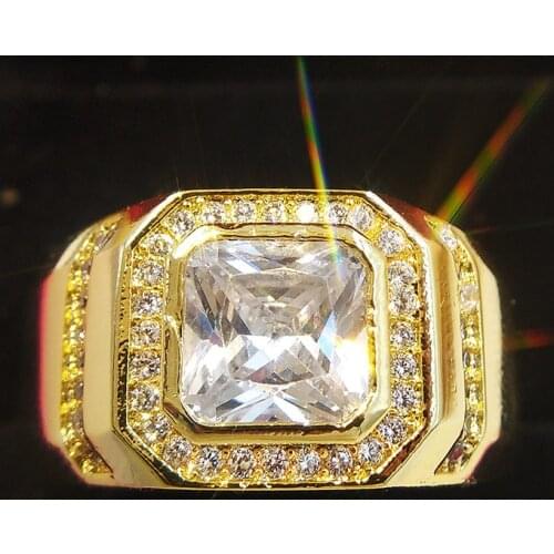 Wedding Rings for Men Gold Filled Princess Cut Big Square Cubic Zirconia Finger Ring Size 8-13