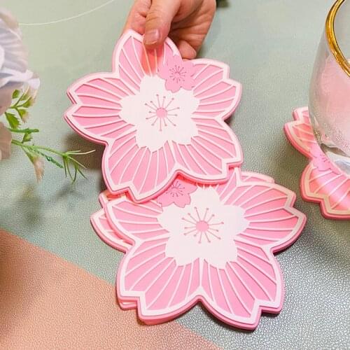Flower Drinking Coaster Cup Mat Pad Non-slip Silicone Anti-hot Pad Durable Coffee Cup Mat Table Placemats Kitchen Accessories