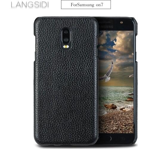 Luxury For Samsung On7 phone case real calf leather back cover / Litchi texture case Genuine Leather phone case