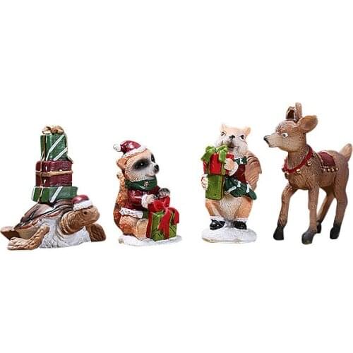 4PCS/Lot Christmas Decorations For Home New Year Gifts Navidad Noel Resin Deer, Tortoise, squirrel and raccoon