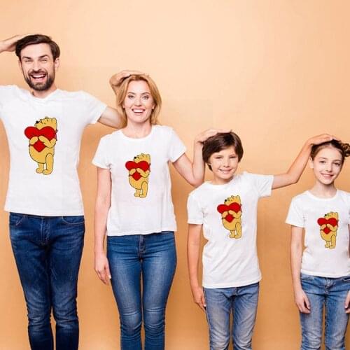 Family Matching T Shirt Cartoon Clothes For Father Mother Daughter Son Short Sleeve White Soft Family Look T Shirts Tops