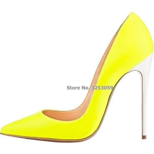 ALMUDENA Yellos Patent Leather Whie Thin High Heel Dress Shoes Celebrity Party Pumps Shallow Female Footwear Wedding Heels