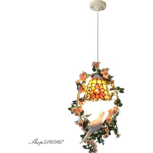 Turkish Flower Bird Light Pendant Tiffany Hanging Lamp for Living Room Modern Light Fixture Home Deco Wreath Lamp Pendant Light